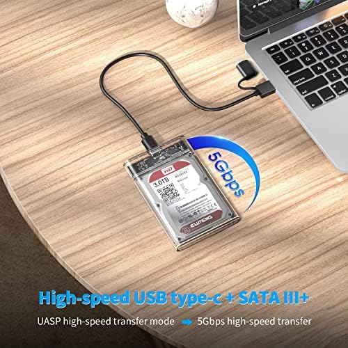 Eluteng USB C SSD Gabinete de 2,5 polegadas de disco rígido do disco rígido Tipo C para SATA com 2 cabos USB 3.1 Cabos de alta