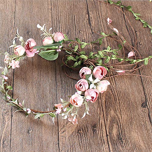 Rose Flow Flower Head Floral Crown Hair Bands Folhas Berry Vine Wreath Women Wedding Bridal Hair Hair Hoop Boho Hairbanwent Decoração