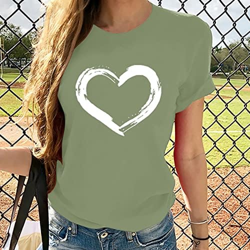 Lime Green Women Crewneck Shirts Brunch Tops T camisetas de manga curta amante do coração Graphic outono Camisas