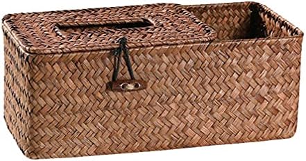 Caixa de tecidos de tecidos de cabilock Capa multifuncional Multifuncional Handmade Rustic Wicker Tissue Paper Box Decorativa Stravo Remote Controller Solder Geral Organizador de mesa para carro de escritório em casa Coffee