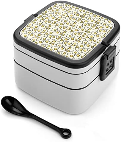 Caixa de gema de ovo Bento Box de camada dupla em um recipiente de almoço empilhável com colher para viagens de trabalho de