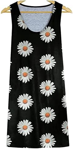 Vestido de verão feminino, moda feminina feminina sem mangas do pescoço redondo relaxado e confortável vestido