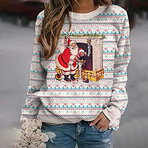 Ndvyxx Sweater Feio de Natal para mulheres fofas de manga longa Camisas de manga longa caem moletons de castanha de Natal