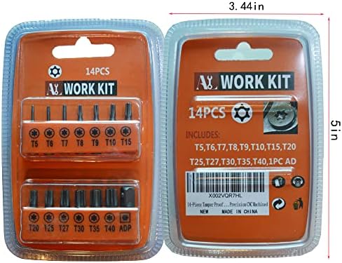 Conjunto de bits Torx à prova de vinculadores de 14 peças, S2 liga de liga de liga T5-T40 Bits estrelas resistentes