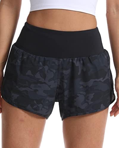 Kcutteyg Shorts de corrida para mulheres com liner alta cintura