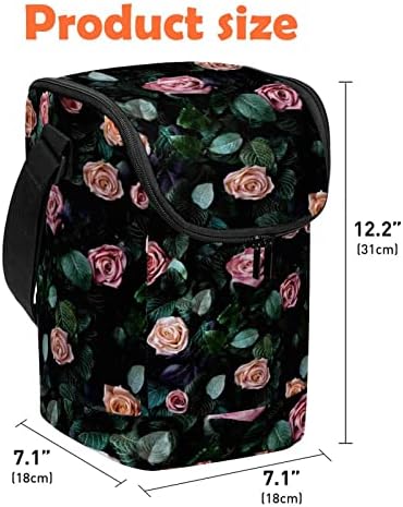 Lancheiras para mulheres homens, rosas rosa isoladas com folhas Padrão para lancheira Bag com alça de ombro ajustável para a escola,