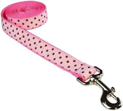 Xsmall rosa/marrom polka dot cão coleira: 1/2 de largura, 4 pés de comprimento - feita nos EUA.