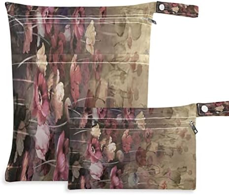 Kigai 2pcs fraldas de bebê fraldas molhadas bolsas secas de flores vintage bolsa molhada reutilizável com dois bolsos