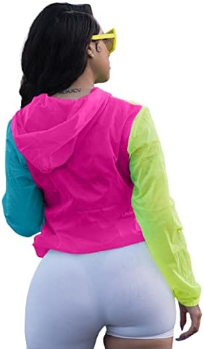 Jaqueta de Windbreaker de Crop Feminina Superpinchaq, Sun Protection Tracksuit Windbreaker Pullover Capt Block Up Block Color Block