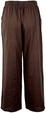 Calça de linho de algodão casual feminina calça folgada cintura elástica Relax Fit Lanters Troushers Wide perna as calças