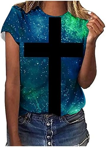 Camiseta para mulheres camisas gráficas vintage Jesus Art Art Cross Print Tees