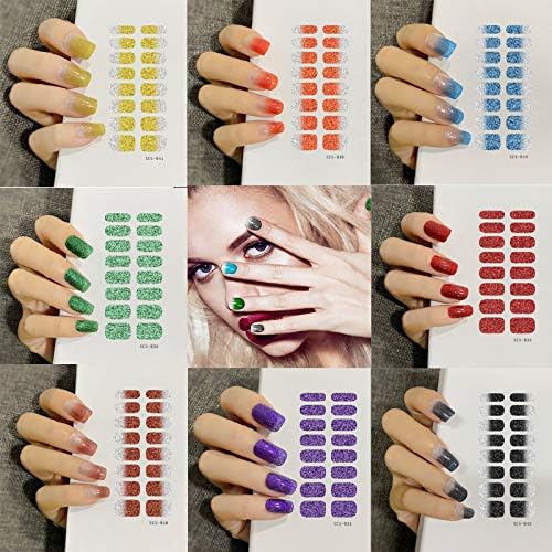 160 pcs gradiente colorido esmalte tiras de adesivos de adesivos completos, hoinco glitter unhas unhas adesivos de arte sólida, cor