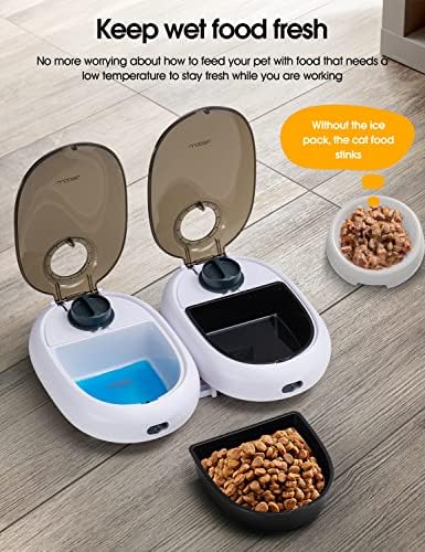 Wopet Automatic Cat alimentador, tigela de gato de 48 horas com o timer com função de refrigeração de pacote de gelo, dispensador