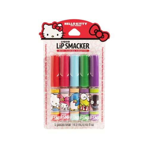 Lip Smacker Sanrio Hello Kitty e Friends Gloss líquidos com sabor | Lábios secos | Para crianças, homens, mulheres | Stuffer de estoque | Presente de Natal | Conjunto de 5