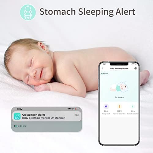 Monitor de respiração para bebês da Momwilike, monitor de sono de bebê vestível com alarme, clipes na fralda para monitorar