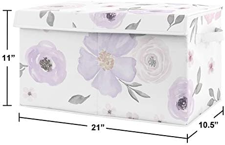 Doce JoJo Designa Purple Aquarela Floral Girl Small Fabric Toy Bin Storage Box Baú para Berçário de Bebê ou Quarto de Crianças - Lavanda, Rosa e Cinza Flor de Rose Chic Rose