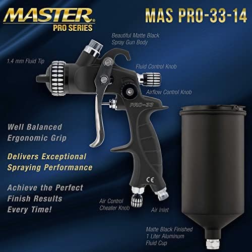 Mestre HP Pro 33 Série HVLP Spray Gun com ponta de 1,4 mm e copos de pistola de pulverização descartáveis ​​de pacote de variedades