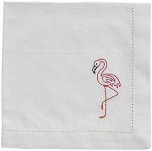 Dividir P Conjunto de guardanapo bordado para flamingo - branco