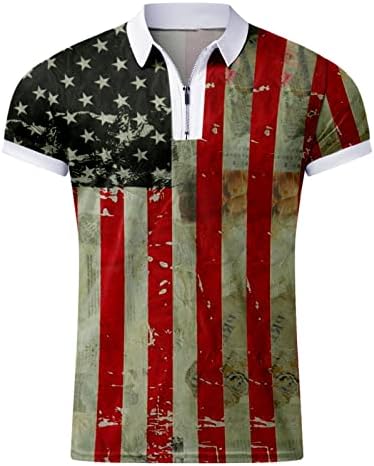 Xxbr camisas de pólo patriótico masculino, 4 de julho Retro American Flag 1/4 Zip Tops Tops Camisa de golfe de manga curta de verão