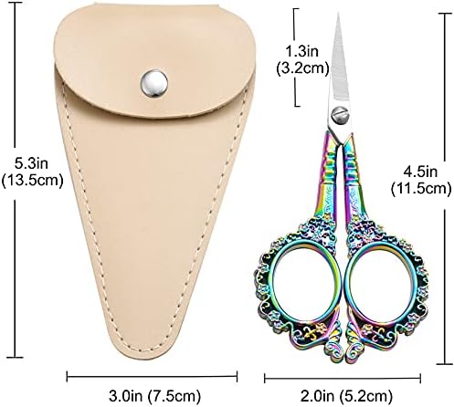 Tesoura de bordado de 4,5 polegadas e 5 pol -íris ponta pontiaguda pontia pontiagem vintage tesouras com bainha para artesanato,