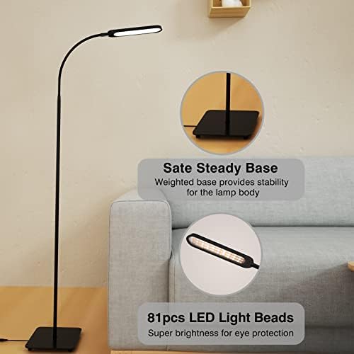 Lâmpada de chão LED Koopala, lâmpada alta brilhante com 4 níveis de brilho e 4 temperaturas de cores, ganso ajustável,