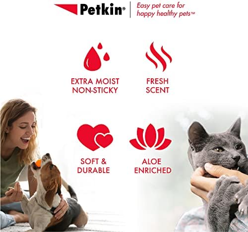 Petkin Pet Wipes para cães e gatos, 200 lenços grandes - remove sujeira e odor como lavar as mãos - limpa as orelhas, rosto, bunda, área ocular - conveniente, ideal para casa ou viagens - 2 pacotes de 100 lenços