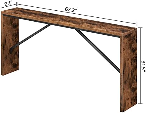 Tabela de console de Alloswell, 62,2 de sofá comprido atrás do sofá, mesa estreita de entrada, mesa de jantar da fazenda com moldura de metal angular, mesa de console industrial para entrada, CTHR15801 rústico marrom rústico