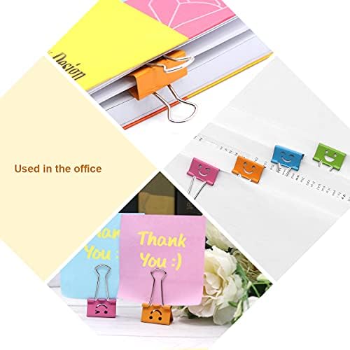 Clipes de papel para folhas de face coideal, 48 PCs de 1 polegada Média Smile Smile Bull Clips Multi Color Cute Hollow Sorrindo