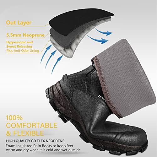 Botas de borracha Drycode para homens, botas de chuva de neoprene de 4,5 mm, botas de caça à prova d'água duráveis