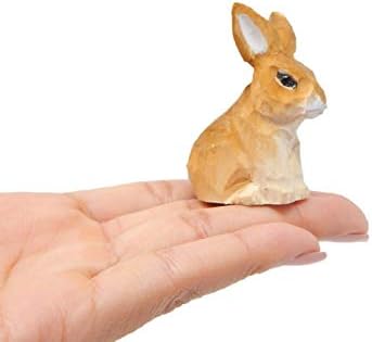Brown Rabbit Bunny Miniature Wood Fatuine Garden estátua de pequena decoração de animais