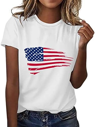 Camisa de bandeira americana para mulheres de manga curta Tees básicos de camiseta gráfica Star Stripes USA Tops 4 de julho Camisas 2023