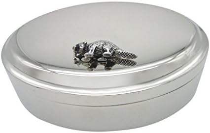 Caixa de jóias de bugigangas oval de pendente de castores em tons de prata