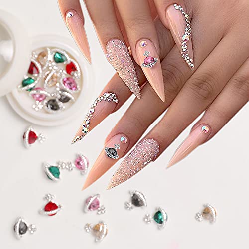 Charmos de pregos, 20 PCs Planet Unh Nail Freming para decoração de arte em pregos 3D, Saturn Shape Chrome Nail Charmm