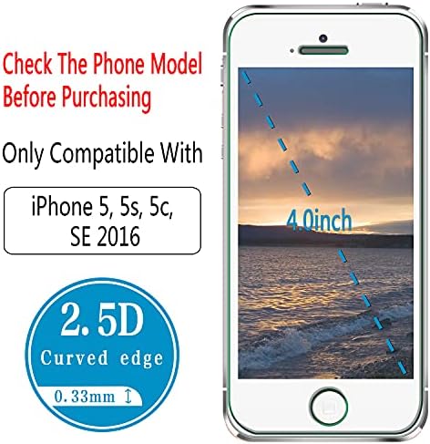 Vidro temperado de 2 pacote HPTECH para iPhone SE , iPhone 5s, iPhone 5, protetor de tela do iPhone 5C, fácil de instalar, bolhas