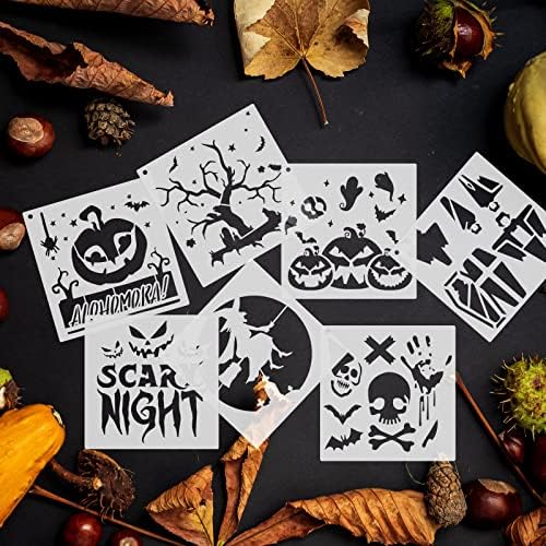 24pcs halloween estênceis para pintar estênceis reutilizáveis ​​letra grande letra de abóbora Estêncils plástico Halloween Skull Spider Spider Ghost Modelo para pintura em artesanato de madeira esculpindo Bullet Journal Art Diy Wall Wall parede