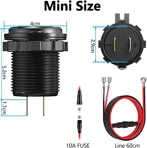 12V Pacote 2 de pacote USB 2, carregador USB de carga rápida 3,0 12V com voltímetro de LED e interruptor de energia, adaptador de carregador de carros de alumínio à prova d'água para o carrinho de golfe de moto marítimo RV etc.