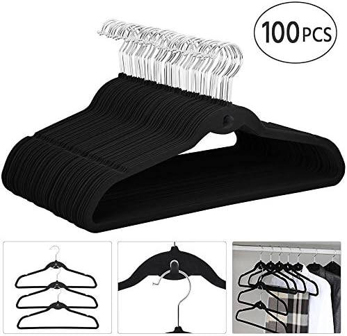 TOPEAKMART Premium Cascading Velvet Hangers 100 Pack - cabides sem escorregões com ganchos de giro giratória 360