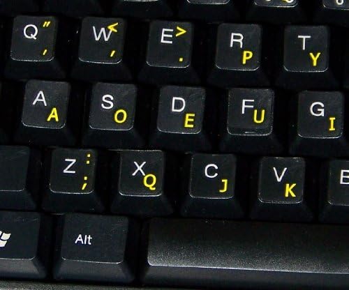 4keyboard dvorak adesivos de teclado simplificados com um fundo transparente de letras amarelas