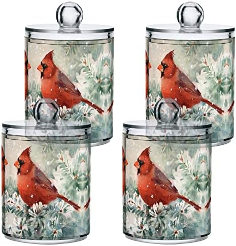 Alaza 2 Pack Qtip Dispenser Dispensador de Natal Cardinal Bird Winter Férias de inverno Latas organizadoras de banheiro para