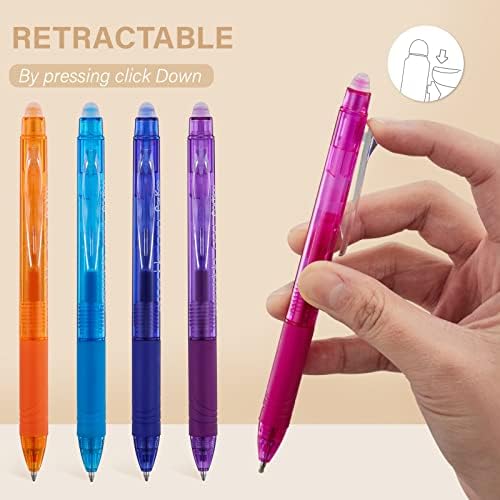 Parkoo Clicker de canetas de gel apagável retrátil, ponto fino 0,7 mm, tintas de cores variadas para escrever escrita, 10-pacote