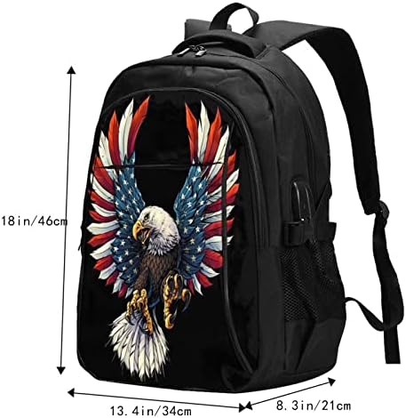 American Eagle Flag USB Travel Laptop Backpack Resistente a água Casual Daypack Computer Bag Business