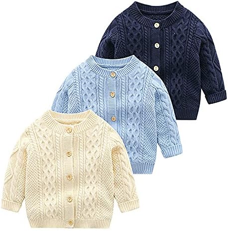 Infantil menino de garotos cardigan sweater de crochê de criança malha de malha grossa moletom de botão de botão para cima