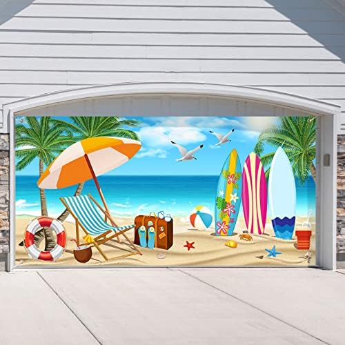 Banner de porta de garagem de férias de verão 6 x 13 pés de verão decoração de férias de férias de oceano praia grande