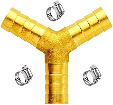 U/D Metaltee Brass 5/16 polegadas Mangueira Barb y Forma farpada de barpado de 3 vias Wye Splitter com grampos de mangueira