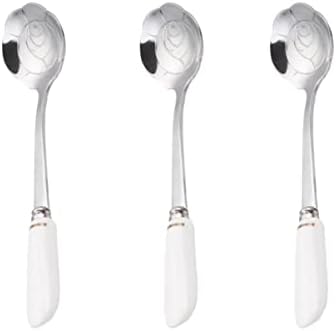 3pcs sabonete Rosewhite mel branco inoxidável+ colher de jantar colheres de açúcar de açúcar, floral- utensílios de mesa