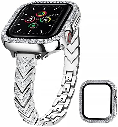 Bling Bracelet Compatível com a banda Apple Watch 44mm com estojo de relógio de strass, Reconmo Slim Arrow Strap