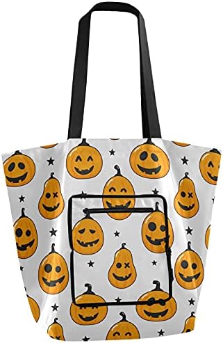 Bolsa de ombro dobrável Pumpkin Pumpkin Happy Halloween Reutilable Mercearia Bag Saco de compras para escolar