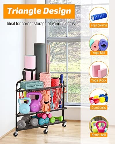 Plkow Yoga Mat Storage Rack, rack de armazenamento de academia em casa para tapete de ioga, rolo de espuma, faixas de resistência,