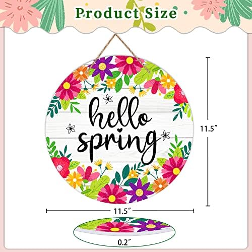 Sicohome Hello Spring Door Sign 11.5 Flores coloridas Decoração de primavera Welcome Habern Spring Sign Farmhouse Decorações de