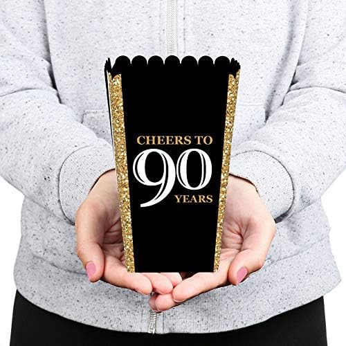 Adulto 90º aniversário - ouro - festa de aniversário favorita caixas de tratamento de pipoca - conjunto de 12